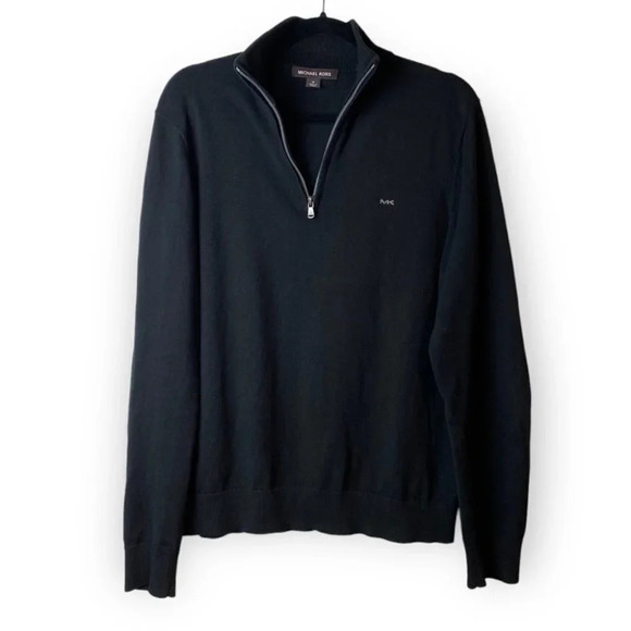 Michael Kors Black 1/4  Zip Mens Sweater - Picture 1 of 4
